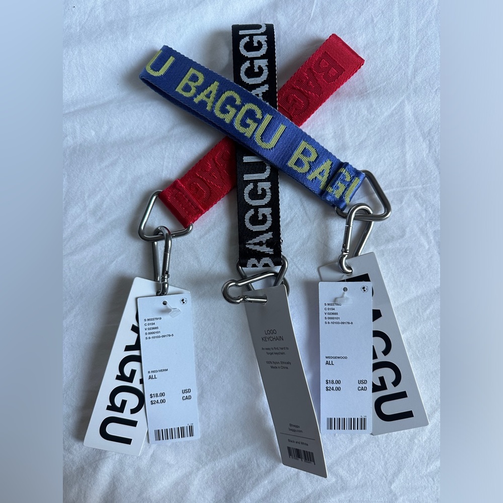 *SOLD*BAGGU - 3 Keychain Bundle - Candy Apple - Pansy Blue+Lemon Curd - Black+Wh